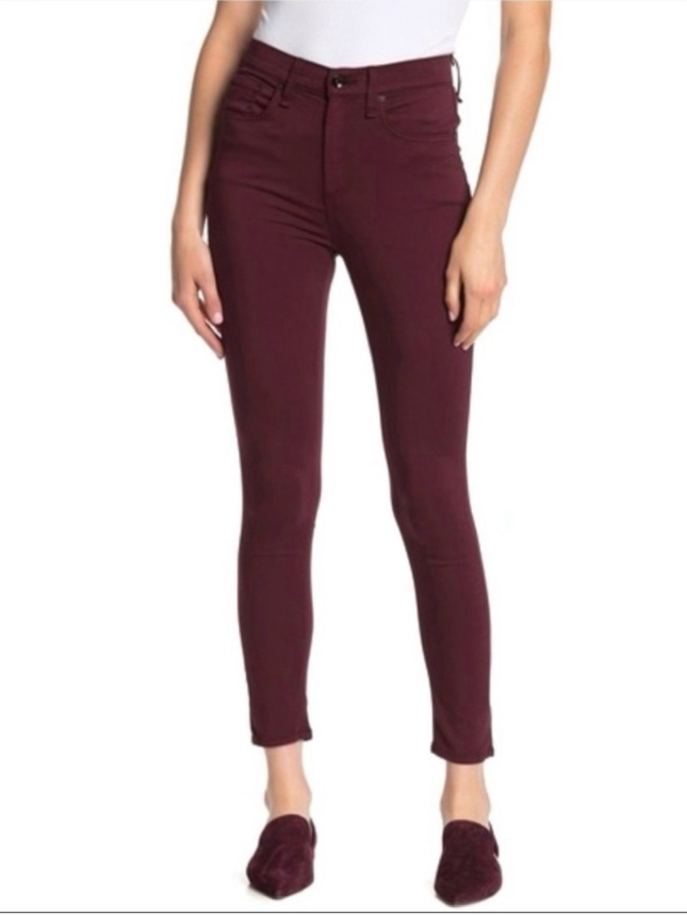 RAG & BONE High Rise Ankle Skinny Maroon Cigarette Jean Size 31